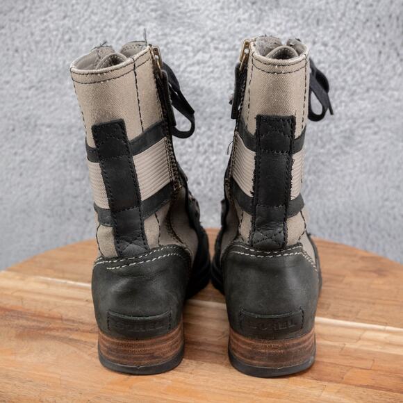 Sorel Carly Lace Up Leather and Canvas Moto Buckle Boots 6.5 - Picture 5 of 10